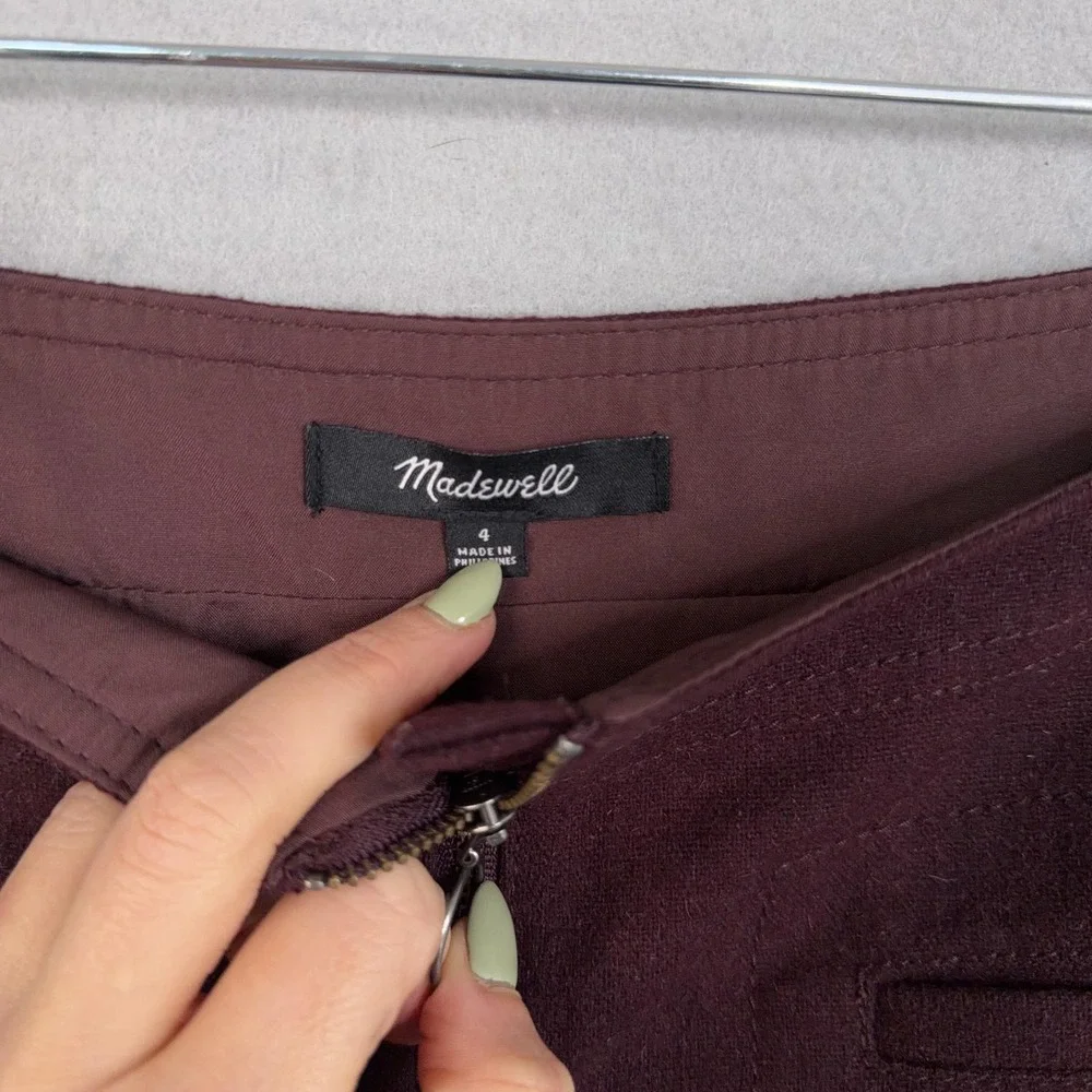 Madewell Skirt Womens 4 Burgundy Wool Blend A Line Mini Zip Pockets Career Fall